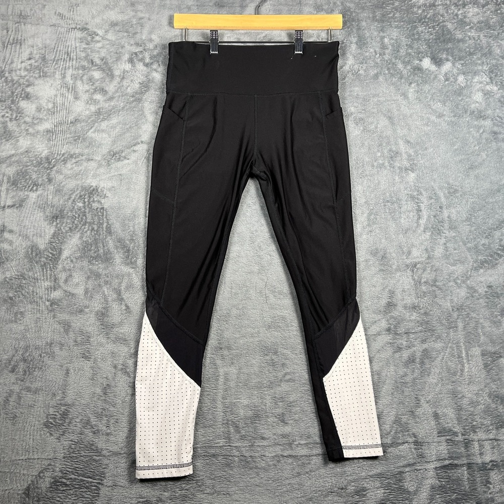 Xersion Athletic Leggings Womens Medium Black White High Rise Side Pockets Yoga